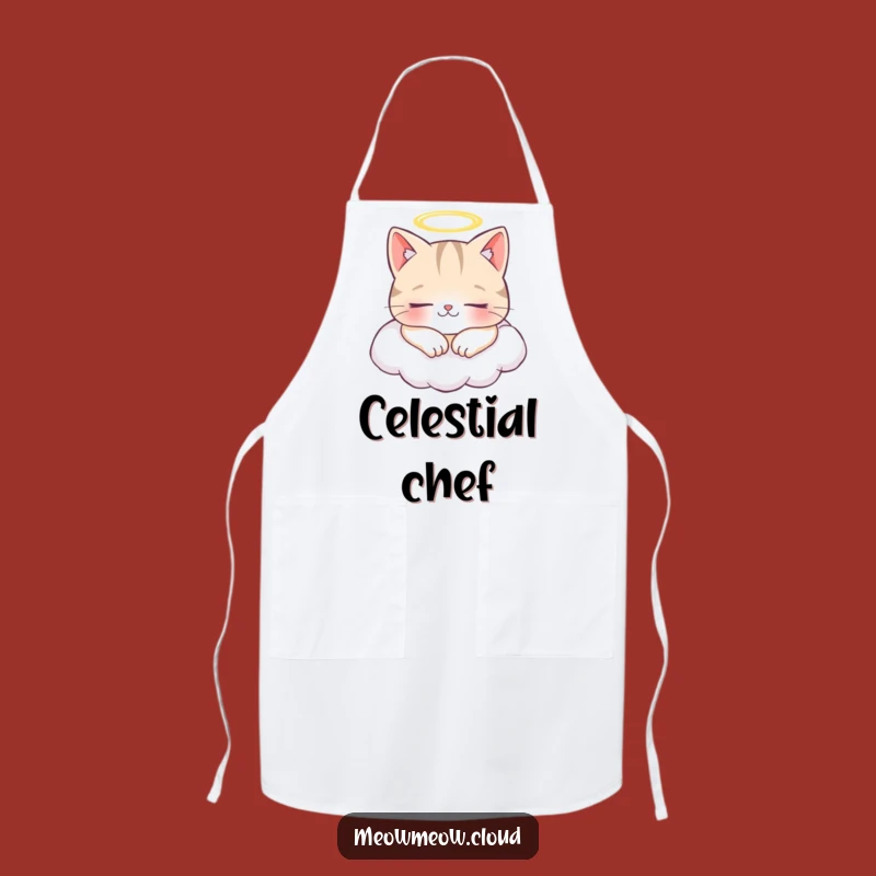 Funny Angel Cat Apron: Cheerful Cloud Napping Kitchen Gift