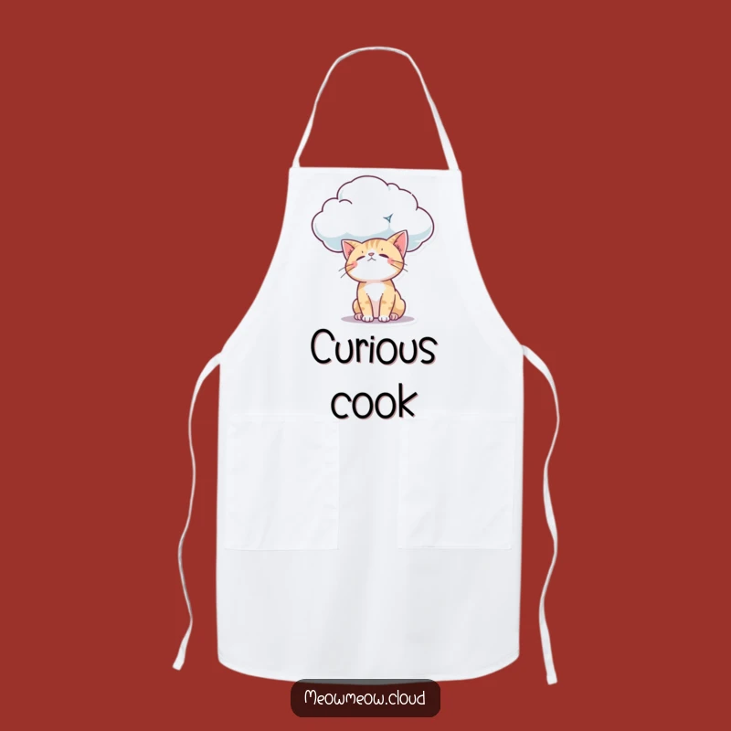 Funny Curious Cloud Cat Apron: Wondering Kitty Chef Gift for Observant Cooks