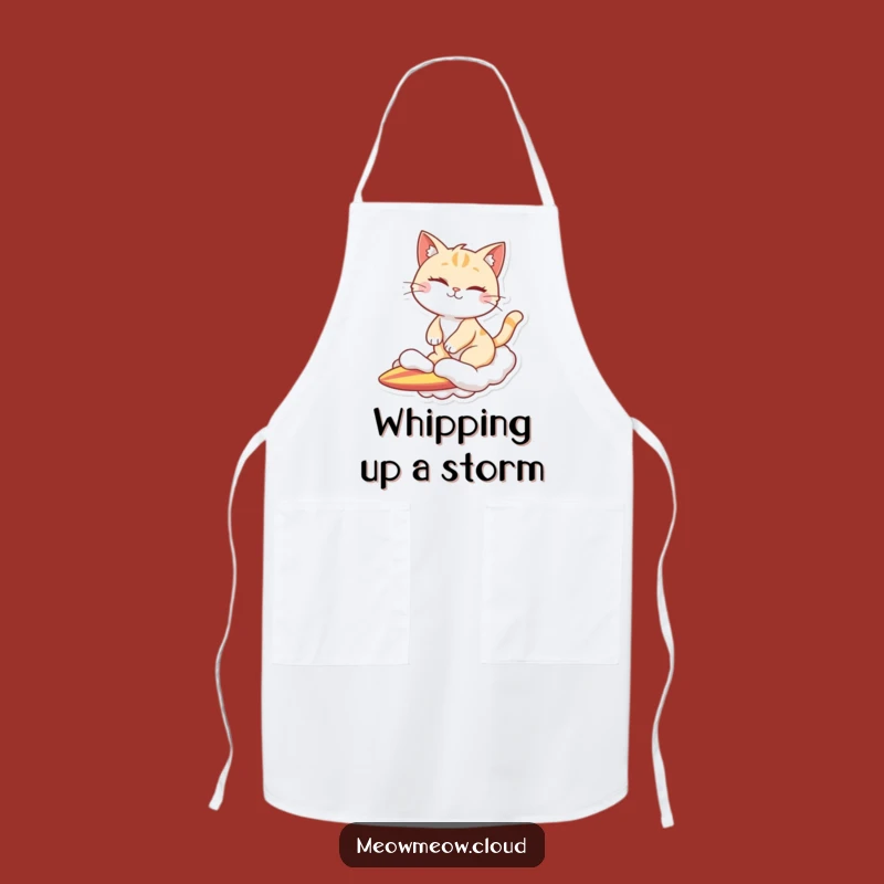 Funny Winking Cat Cloud Surfer Apron: Cook with Cool Feline Style