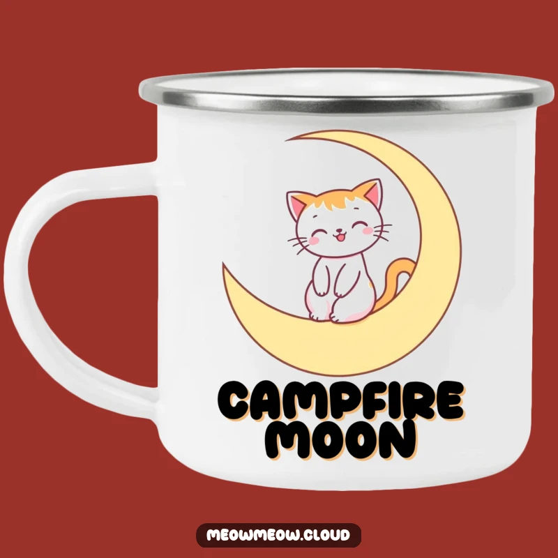 Funny Moon Cat Camping Mug: Smiling Rider, Perfect Gift for Lunar Adventures