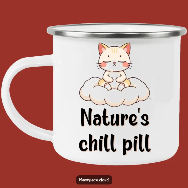 Funny Cat Meditation Camping Mug: Serene Cloud Cushion Zen for Outdoor Calm