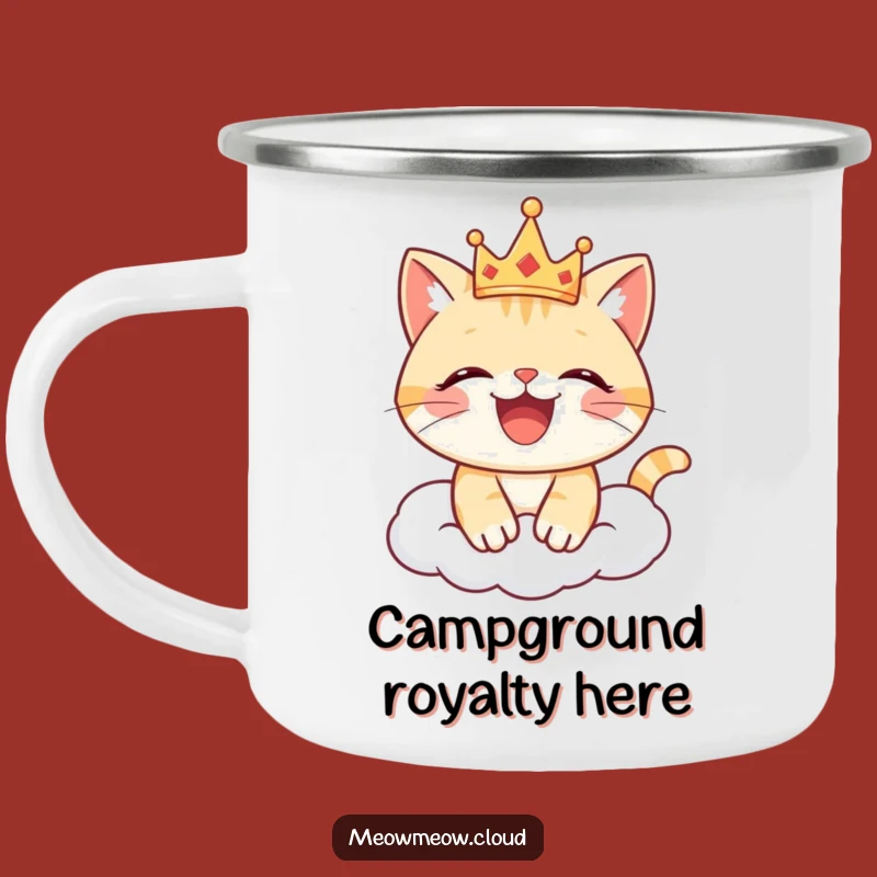 Funny Joyful Cat Crown Camping Mug: Regal Adventures, Perfect Funny Gift!