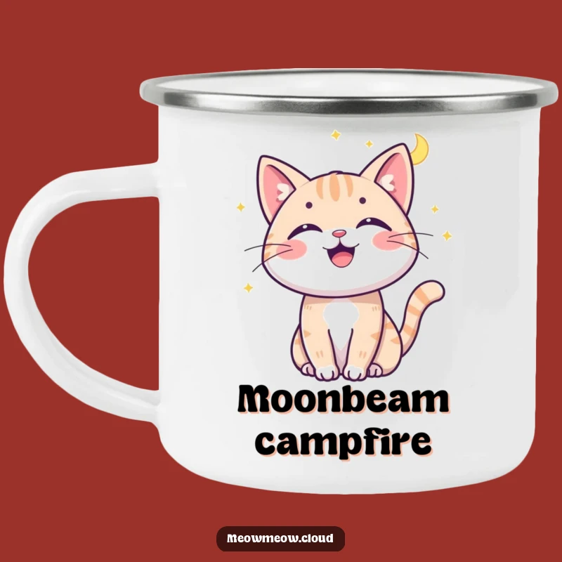 Funny Cat Moonbeam Camping Mug - Playful Kitty Cosmic Gear