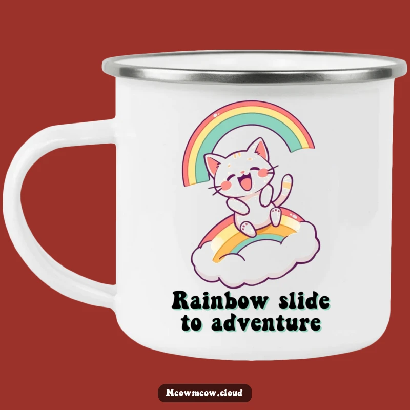 Durable Funny Excited Cat Rainbow Slide Camping Mug: Adventure Fuel