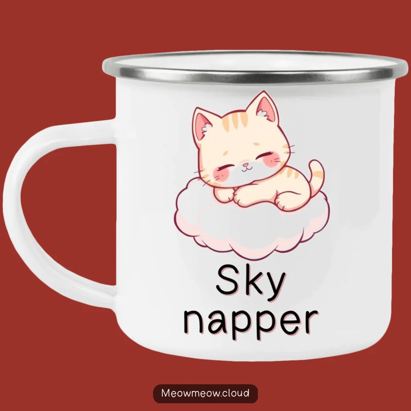 Funny Cloud Cat Campfire Mug: Cute Purring Kitty Gift for Outdoor Dreamers