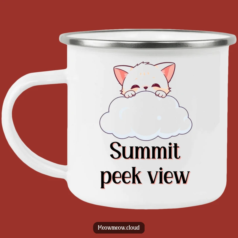 Funny Curious Cat Cloud Camping Mug: Hilarious Outdoor Gear for Explorers
