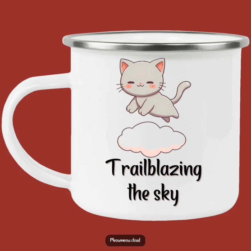 Funny Gray Cat Camping Mug - Leaping Cloud Jumper Camp Gift