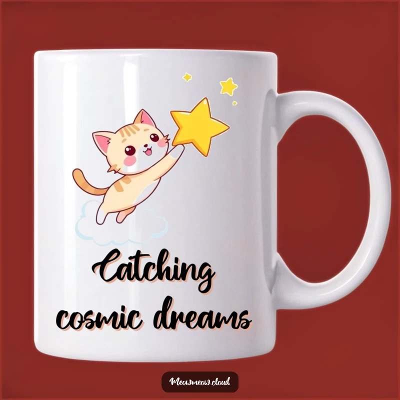 Funny Star Chasing Cat Mug: Happy Kitty Dreamer Gift for Ambitious Mornings