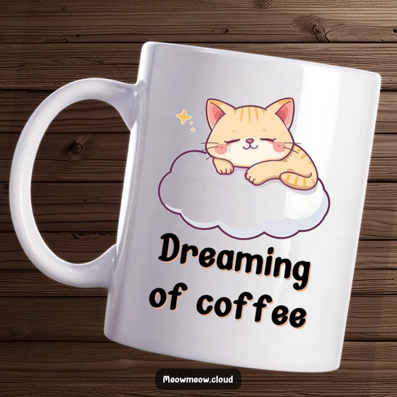 Funny cat cloud mug featuring a content cat sleeping soundly on a fluffy white cloud, embodying ultimate comfort.