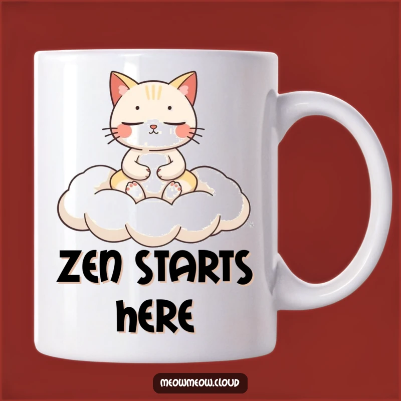 Funny Cat Meditation Mug: Serene Cloud Cushion Zen Gift for Calm Cat Lovers