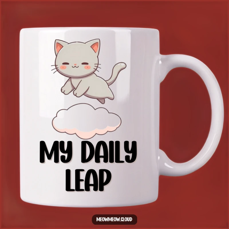 Funny Gray Cat Leaping Mug - Cloud Hopper Character Gift