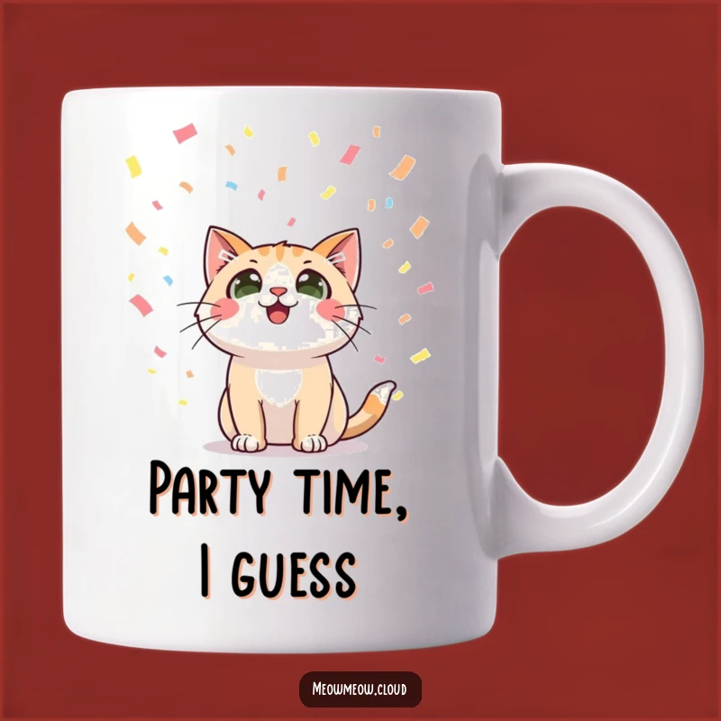 Funny Happy Cat Confetti Mug: Joyful Celebration Gift for Cat Lovers