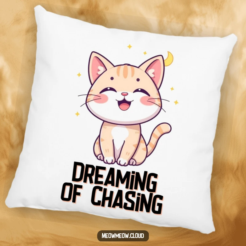 Funny cat moonbeam pillow featuring a cheerful cat batting at a moonbeam, offering cozy and playful celestial vibes.
