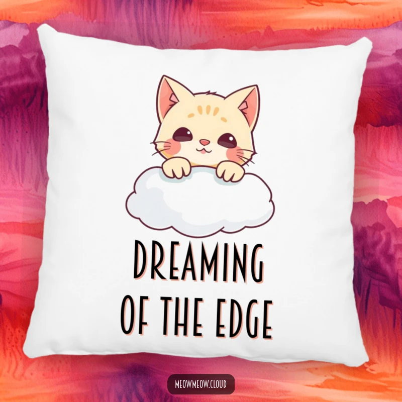 Funny pillow featuring a mischievous cat peeking over a cloud, offering comfort and a humorous touch to any couch or bed.