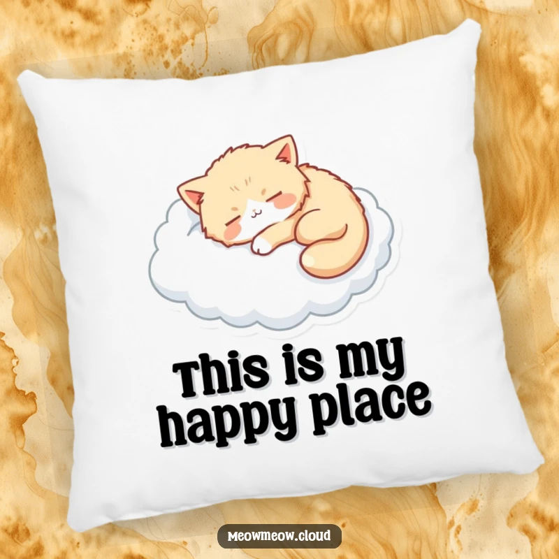 Funny pillow featuring a fluffy cat napping on a cloud, providing ultimate comfort and charm.