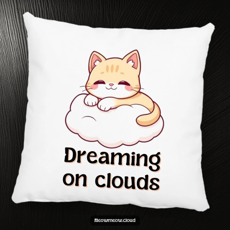 Funny pillow featuring a cute cat character lounging on a fluffy white cloud, offering comfort and a touch of heavenly peace.