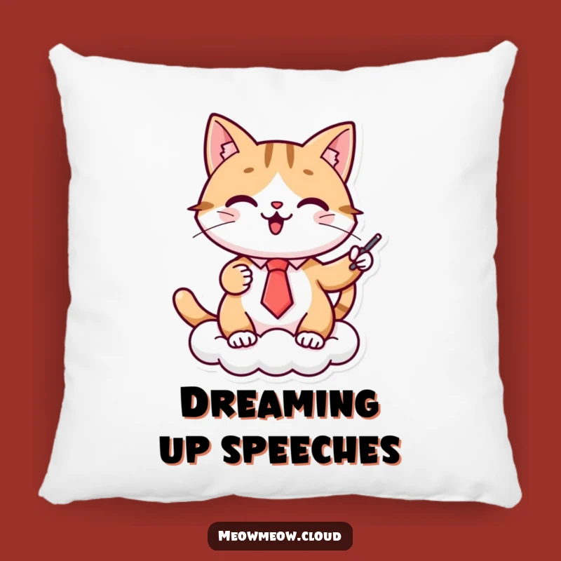 Funny Cat Presenter Pillow: Cozy, cloud presentation feline pillow, perfect funny gift.