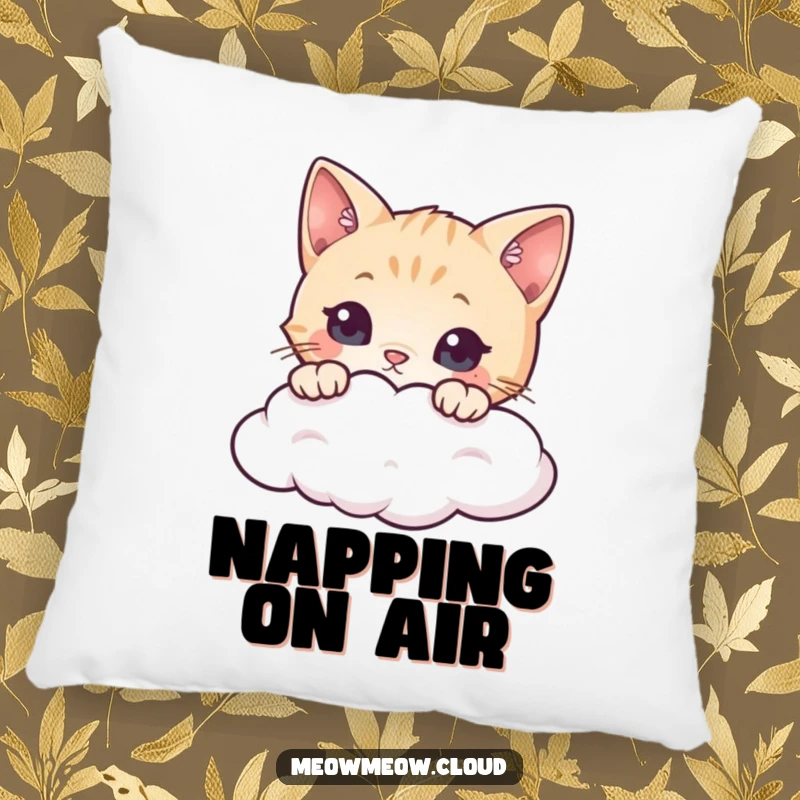 Funny cat pillow featuring a curious cat peering over a cloud, offering comfort and a playful element to any room.