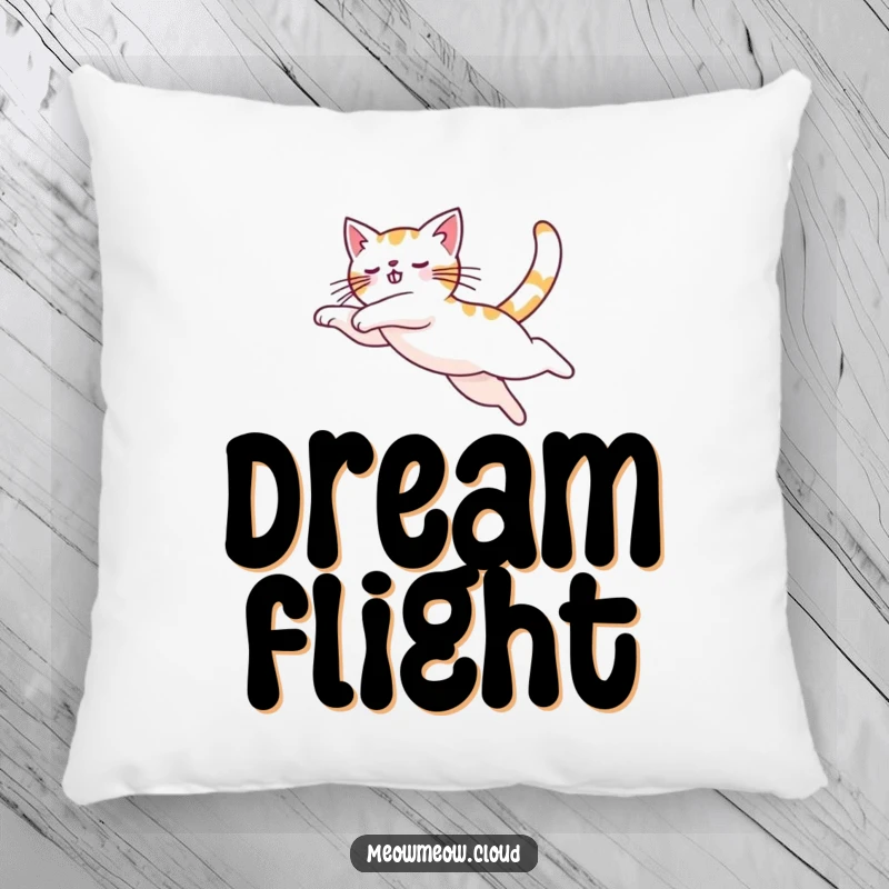 Funny cat in a graceful leap, designed on a soft pillow, adding a touch of elegance and movement.