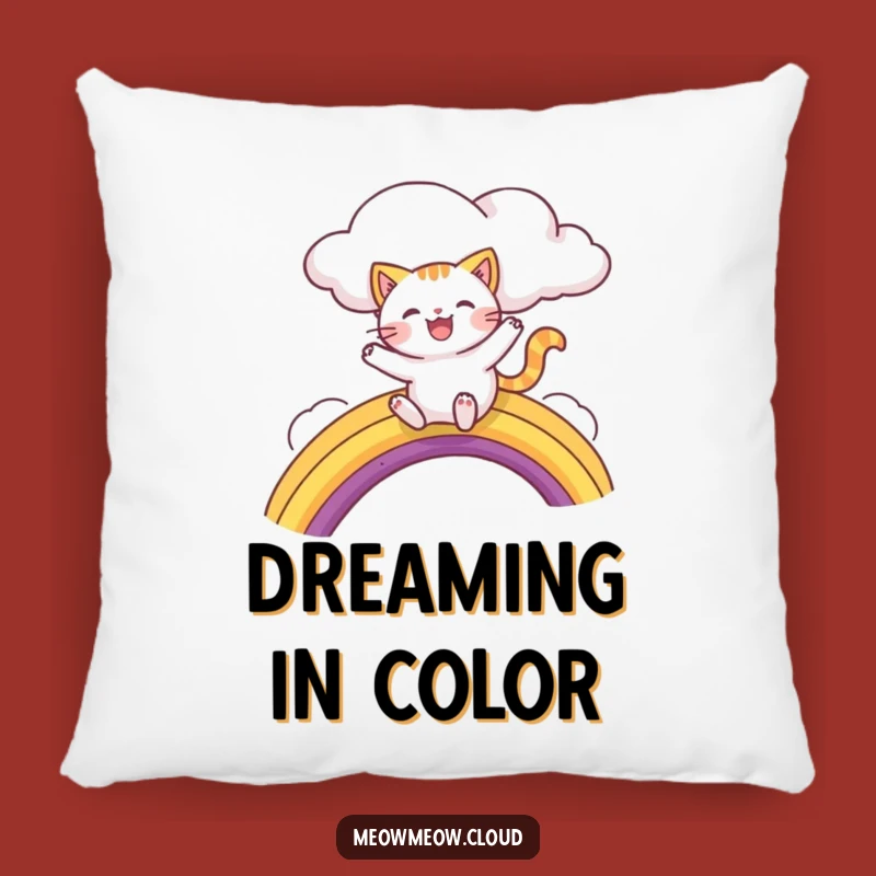 Funny Rainbow Cat Pillow - Cozy Feline Dreamy Comfort Gift