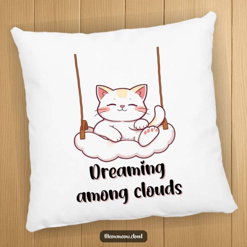Funny Relaxed Cat Pillow: A cute, relaxed cat lounging on a cloud swing, perfect for adding a humorous and cozy touch to any sofa or bed.
