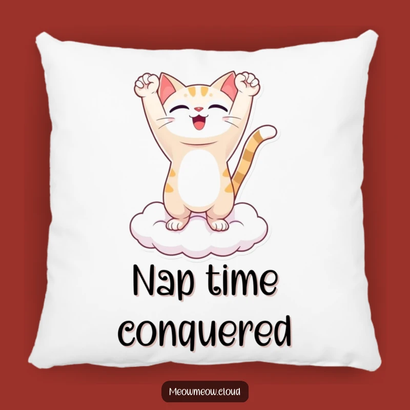 Funny Triumphant Cat Pillow - Cozy Victory Snuggles, Adorable Funny Gift!