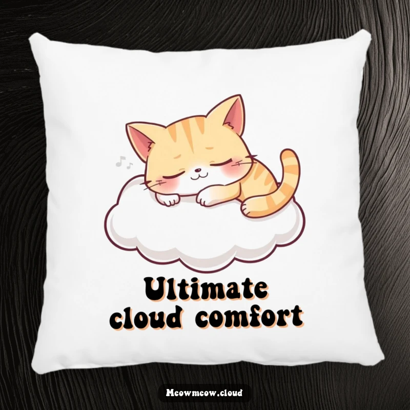 Funny pillow featuring a grinning cat sleeping soundly on a cloud, offering maximum softness and humorous charm.