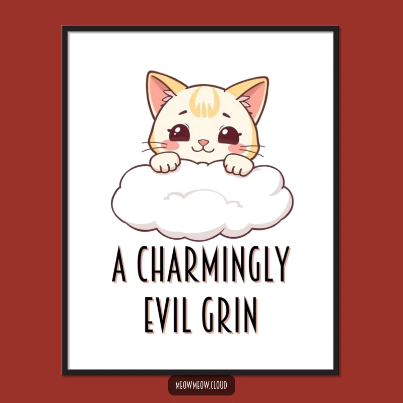Instant Funny Cheeky Cat Cloud Grin Digital Art: Cheerful Decor