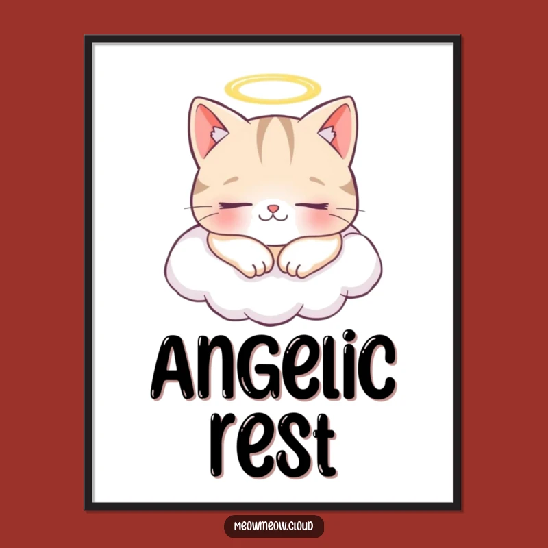 Funny Angel Cat Digital Art: Cheerful Cloud Napping Wall Gift