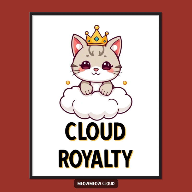 Funny Cat King Digital Art Print - Royal Cloud Decor Gift