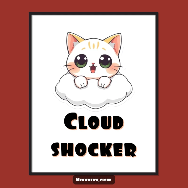 Funny Surprised Cat Cloud Digital Art: Shocking Decor, Instant Funny Gift!
