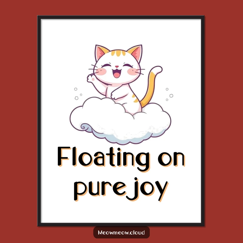 Instant Funny Joyful Cat Cloud Wave Digital Art: Peaceful Decor