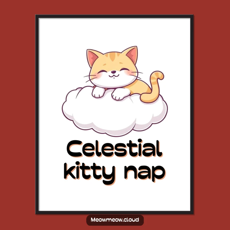 Funny Cat Cloud Digital Art: Happy Lounger For Walls, Relaxing Funny Gift