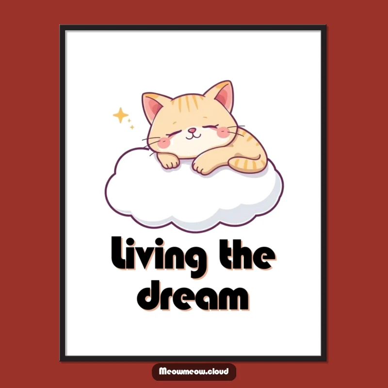 Funny Cat Cloud Digital Art - Sleepy Kitty Print