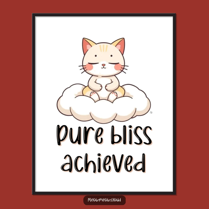 Funny Cat Meditation Digital Art: Serene Cloud Cushion Vibes Instantly