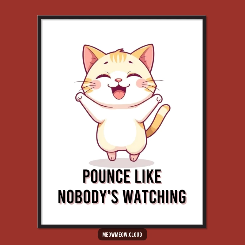 Funny Cat Pounce Digital Art Print: Instant Energy for Your Walls