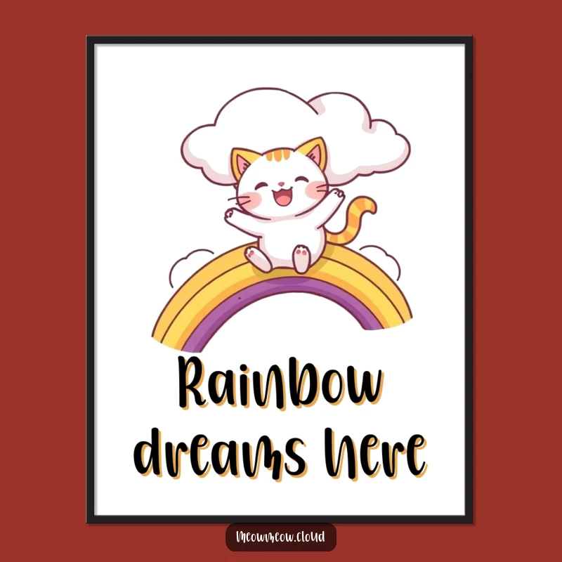 Funny Cat Rainbow Art Print - Joyful Feline's Uplifting Wall Decor Gift