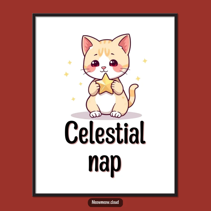 Funny Cat Star Digital Print: Cute Feline Art, Instant Whimsy Gift for Walls