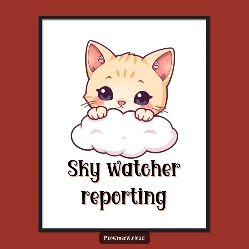 Funny Curious Cat Cloud Digital Art: Whimsical Decor, Instant Funny Gift!