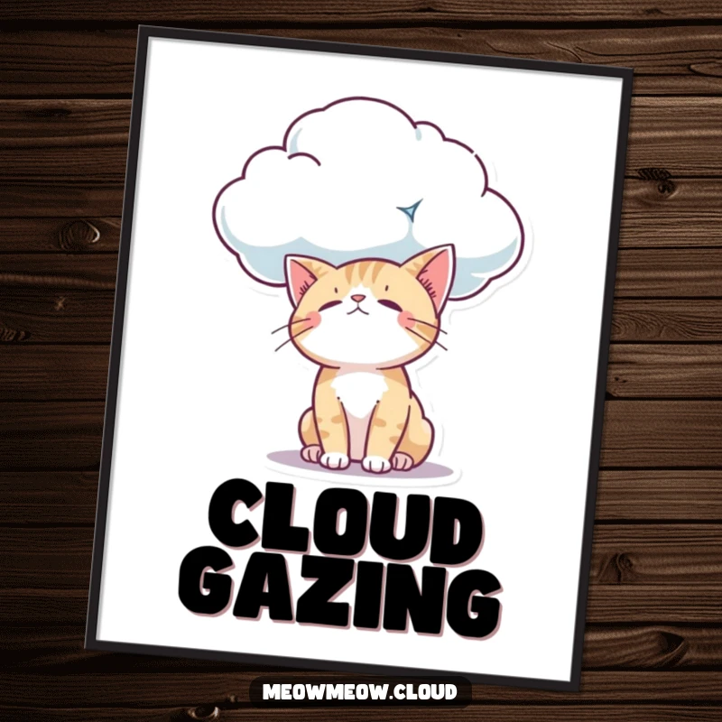 Funny curious cat looking down from a cloud with wonder, as a downloadable digital art print for instant awe.