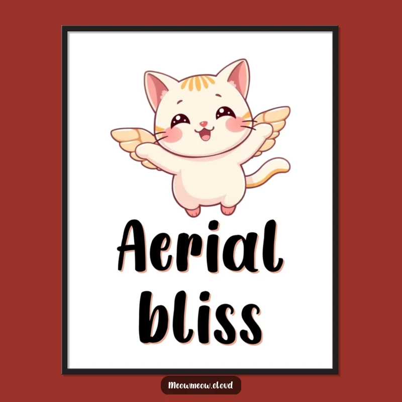 Funny Flying Cat Digital Print: Cheerful Wings, Instant Whimsy Gift for Walls