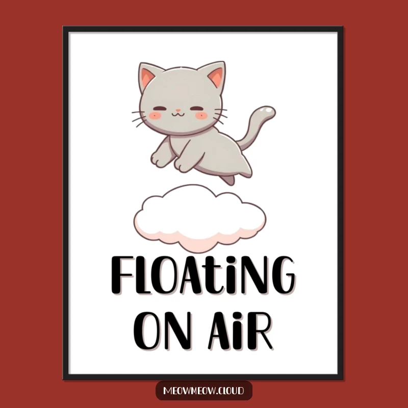 Funny Gray Cat Digital Art Print - Leaping Cloud Decor Gift