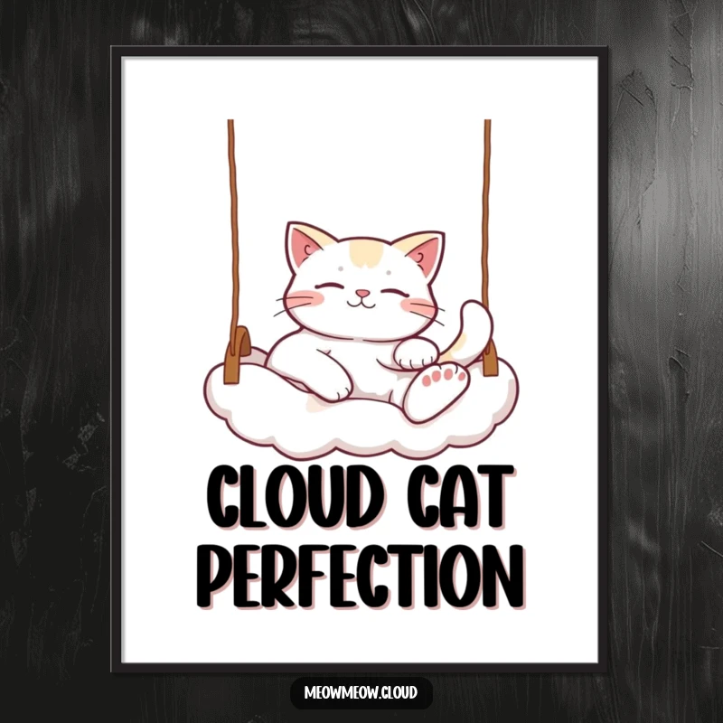 Funny Relaxed Cat Digital Art Print: A whimsical illustration of a cat lounging on a cloud swing, ideal for bringing funny, relaxed vibes to digital displays.