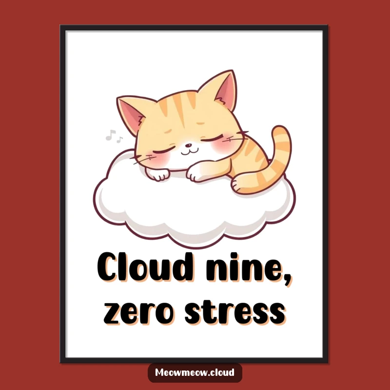 Funny Sleeping Cat Cloud Digital Art: Instant Serenity for Your Walls