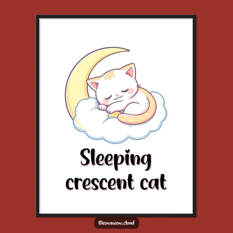 Funny Sleepy Cat Digital Art: Moon Cloud Vibes Instantly