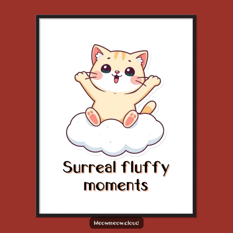 Funny Surprised Cat Cloud Print - Instant Whimsical Decor Download
