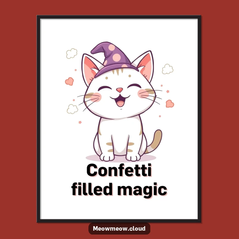 Funny Wizard Cat Digital Art: Enchant Your Space with Magical Cloud Confetti