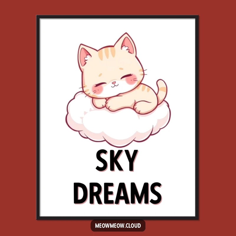 Funny Cloud Cat Digital Art: Cute Purring Kitty Print for Instant Cheer