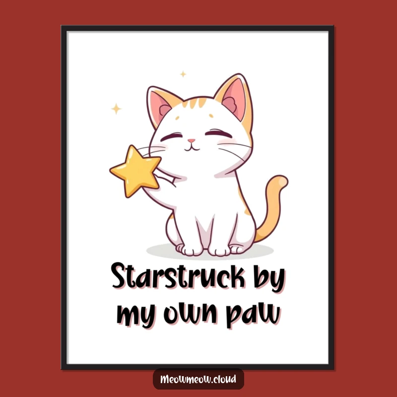 Funny Cat Poking Star Digital Art Print: Instant Cosmic Comedy for Your Walls