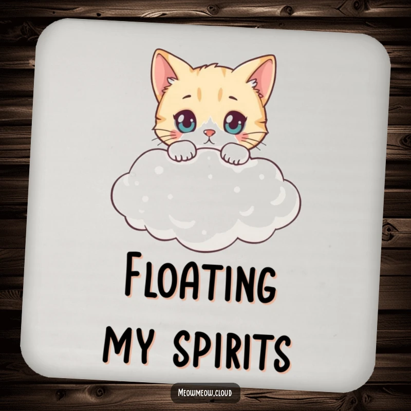 Funny curious cat peeking over a cloud edge on drink coasters, perfect for whimsical tables and funny gifts.